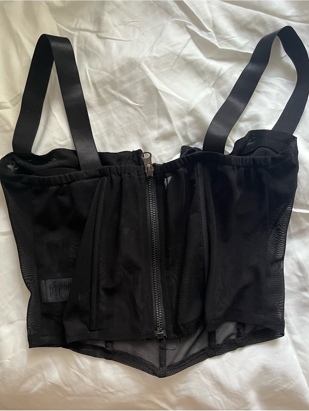 AKIRA Black Mesh Bustier Top with Wide Straps